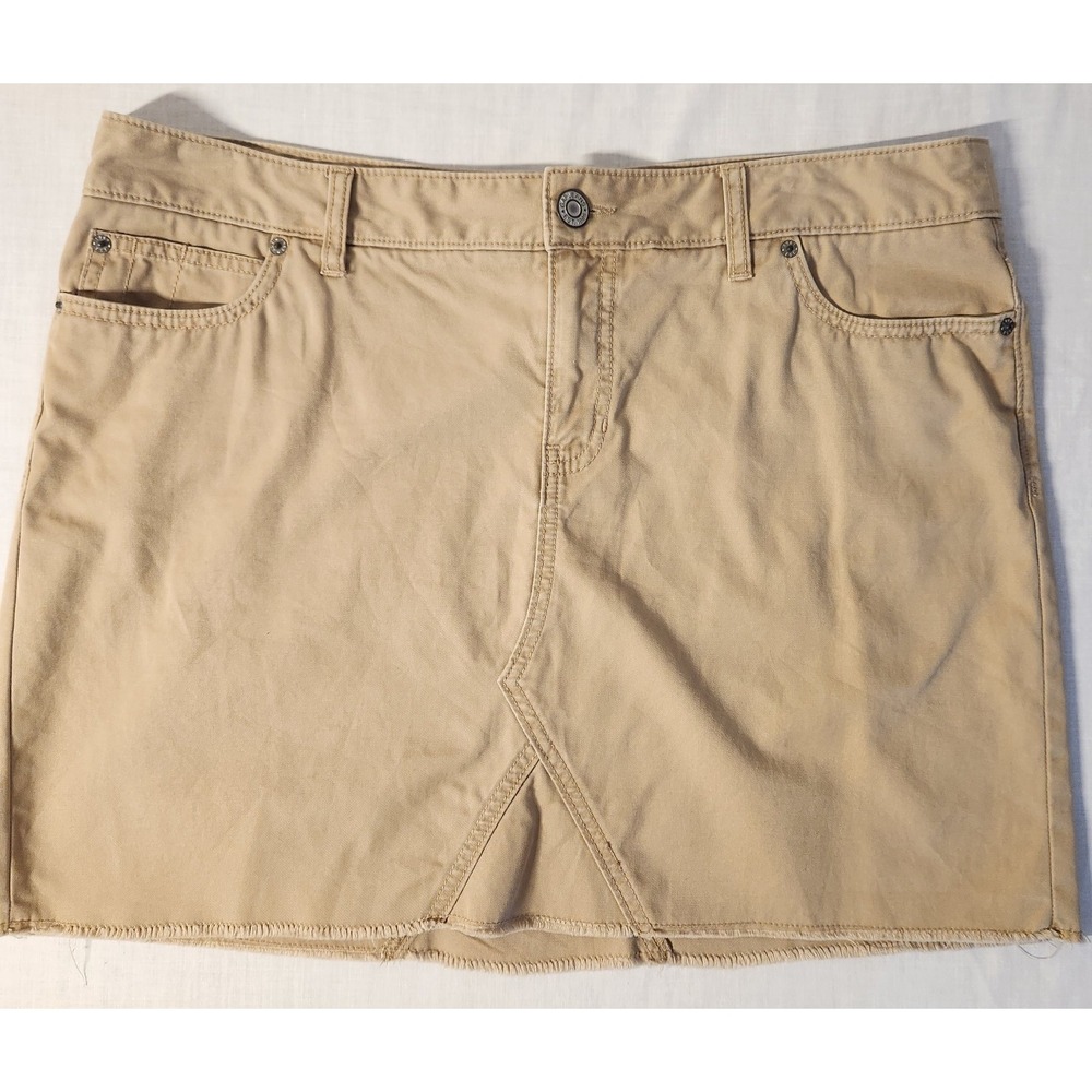 Gap Jeans 100% Cotton Khaki Tan Mini Skirt with Button/Zip‎ Closure Size 14